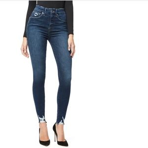 Good American Good Waist Distressed High Waist Ankle Skinny Jeans, 12, BLUE309